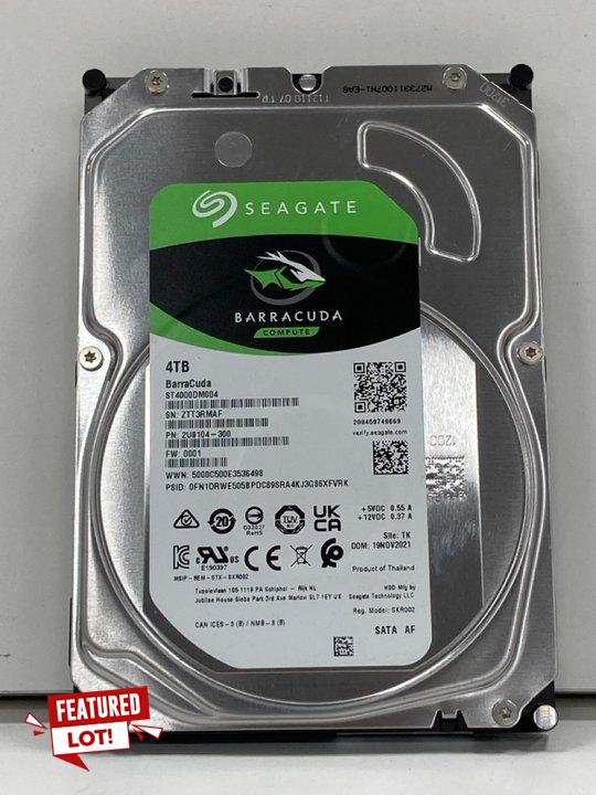 Lot 57  
            Marchington - Parcel Delivery Only 

                
SEAGATE BARRACUDA 4TB 3.5" INTERNAL SATA (SATA/600) HARD DRIVE: MODEL NO ST4000DM...