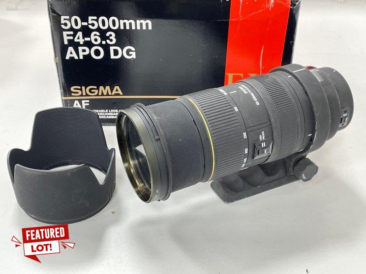 Lot 69  
            Marchington - Parcel Delivery Only 

                
SIGMA 50-500MM F4-6.3 APO DG HSM CAMERA LENS. (WITH BOX & HOOD, FOUR THIRDS MOUNT...
