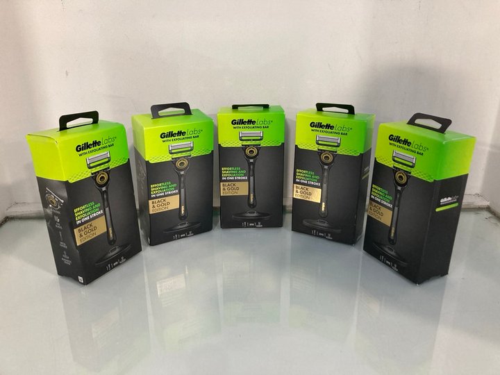 Lot 110  
            Marchington SR13 - Parcel Delivery Only 

                
5 X GILLETTE LABS WITH EXFOLIATING BAR BLACK & GOLD EDITION RAZORS - COMBINED RRP...