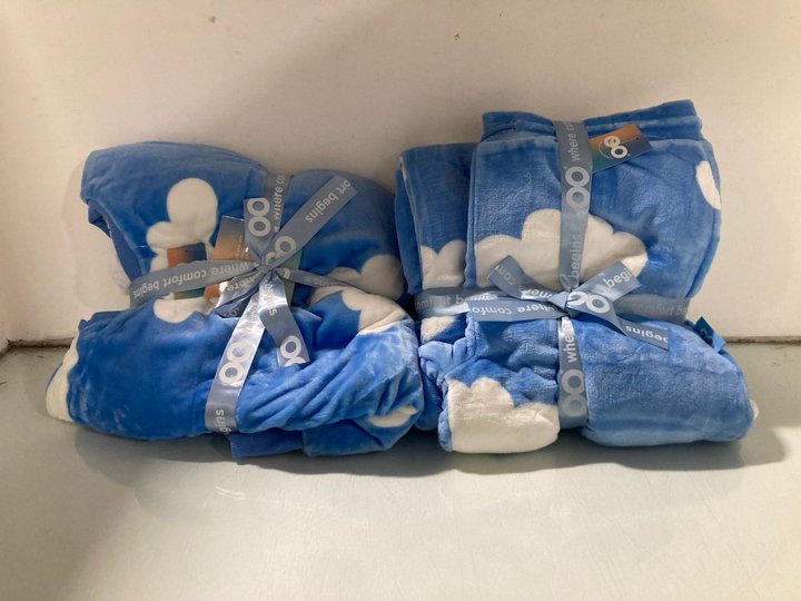 Lot 125  
            Marchington SR13 - Parcel Delivery Only 

                
2 X OO CLOUD PRINT SNUGGLY BLANKETS IN BLUE/WHITE - COMBINED ORIGINAL RRP £110: L...