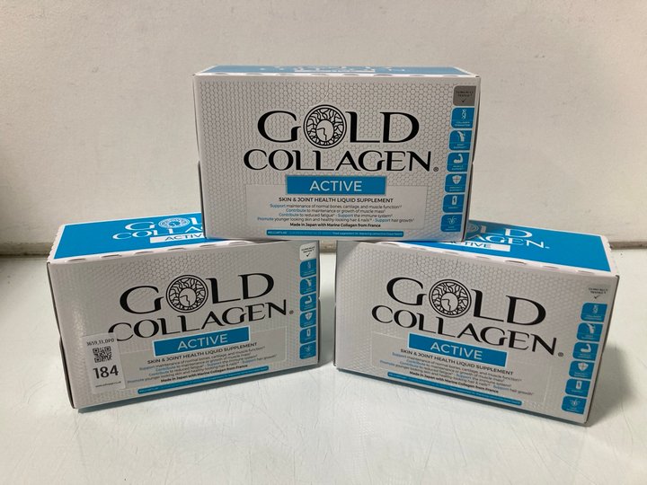 Lot 184  
            Marchington SR13 - Parcel Delivery Only 

                
30 X 500ML GOLD COLLAGEN ACTIVE SKIN & JOINT HEALTH LIQUID SUPPLEMENTS-BBE 09/27:...