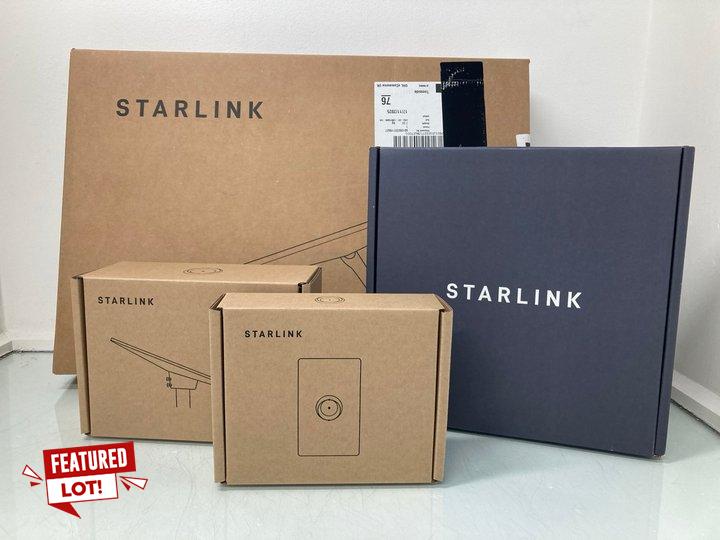 Lot 1  
            Marchington SR13 - Parcel Delivery Only 

                
STARLINK STANDARD SATELLITE ANTENNA & WIFI ROUTER KIT TO INCLUDE STARLINK MINI RO...