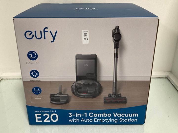 Lot 213  
            Marchington SR13 - Parcel Delivery Only 

                
EUFY E20 3-IN-1 COMBO VACUUM WITH AUTO EMPTYING STATION -ORIGINAL RRP £350.00: LO...