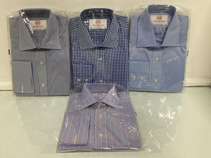 Lot 214  
            Marchington SR13 - Parcel Delivery Only 

                
4 X THIN RED LINE MENS SHIRTS IN VARIOUS DESIGNS-UK SIZE 16": LOCATION - WH9
