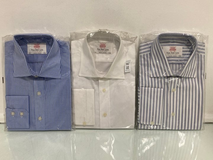 Lot 216  
            Marchington SR13 - Parcel Delivery Only 

                
3 X THIN RED LINE MENS SHIRTS IN VARIOUS DESIGNS-UK SIZE 16": LOCATION - WH9
