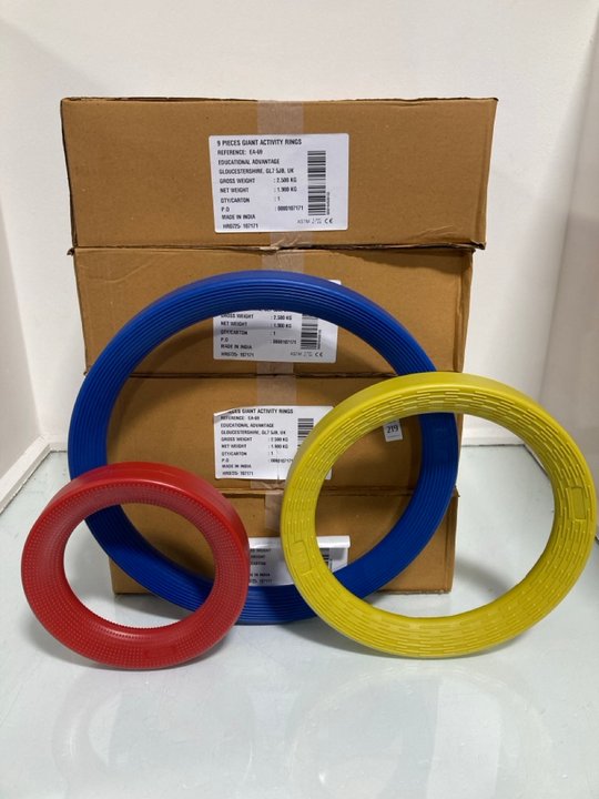 Lot 219  
            Marchington SR13 - Parcel Delivery Only 

                
4 X BOXES OF 9 PIECE GIANT ACTIVITY RINGS: LOCATION - WH9