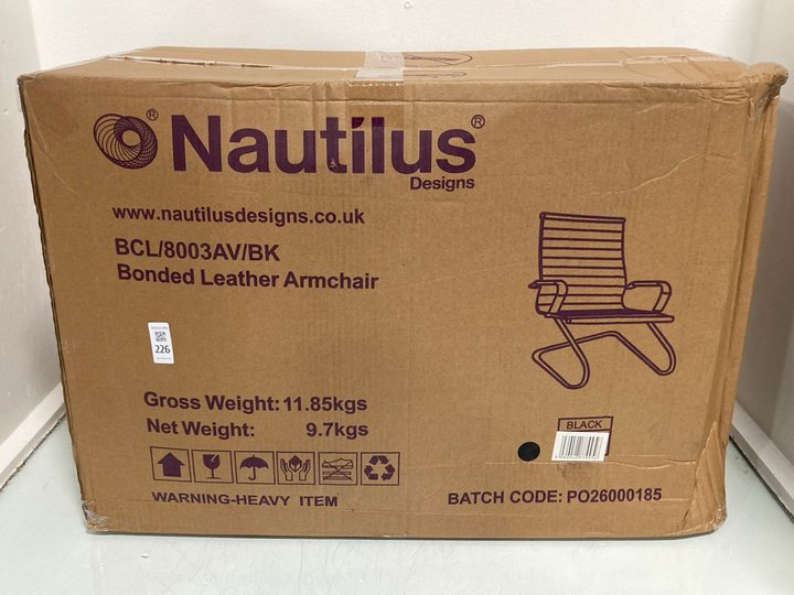 Lot 226  
            Marchington SR13 - Parcel Delivery Only 

                
NAUTILUS BONDED LEATHER ARMCHAIR IN BLACK-ORIGINAL RRP £171.00: LOCATION - WH10