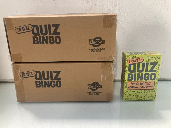 Lot 338  
            Marchington SR13 - Parcel Delivery Only 

                
QTY OF TRAVEL QUIZ BINGO GAMES: LOCATION - H10