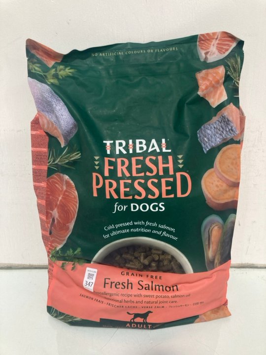 Lot 347  
            Marchington SR13 - Parcel Delivery Only 

                
TRIBAL FRESH PRESSED FOR DOGS IN FRESH SALMON 12KG - BB: 01/27: LOCATION - H10