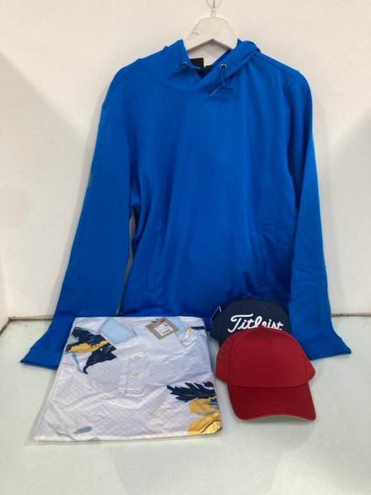 Lot 393  
            Marchington SR13 - Parcel Delivery Only 

                
QTY OF ASSORTED GOLFING APPAREL TO INCLUDE TITLEIST CAP IN NAVY/WHITE: LOCATION - H7