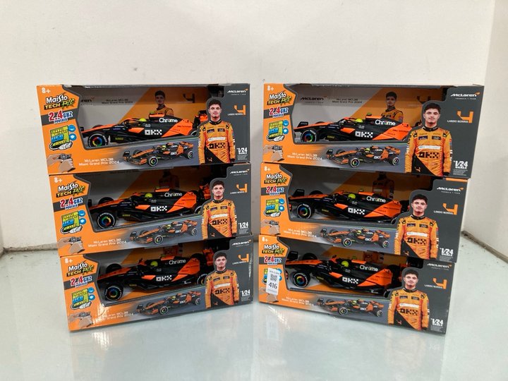 Lot 416  
            Marchington SR13 - Parcel Delivery Only 

                
6 X MAISTO TECH RC MCLAREN MCL 38 MIAMI GRAND PRIX REMOTE CONTROL CARS - COMBINED...