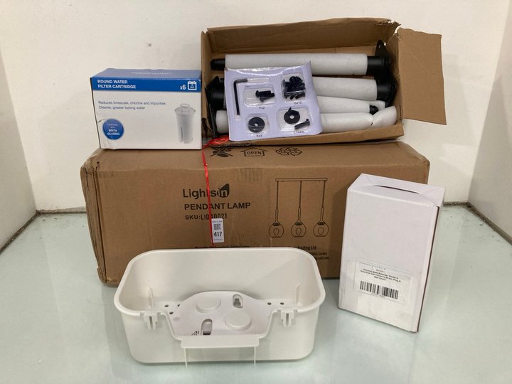 Lot 417  
            Marchington SR13 - Parcel Delivery Only 

                
QTY OF ASSORTED HOUSEHOLD ITEMS TO INCLUDE LIGHTSIN PENDANT LAMP: LOCATION - H5