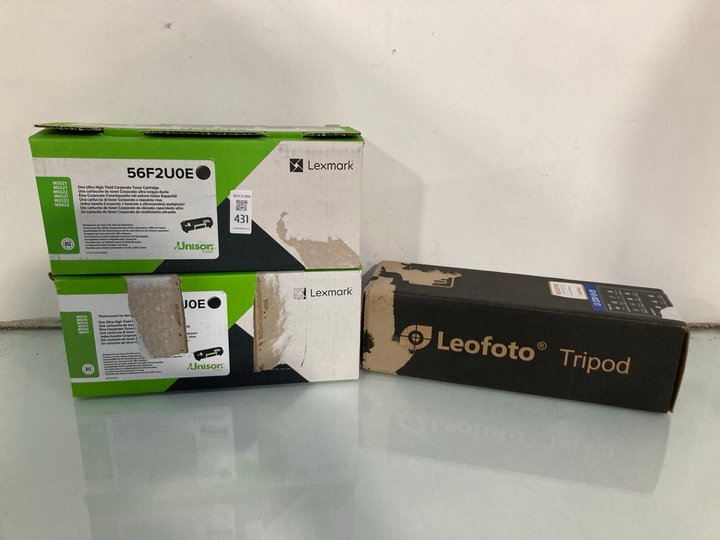 Lot 431  
            Marchington SR13 - Parcel Delivery Only 

                
2 X LEXMARKONE TONER CARTRIDGES TO INCLUDE LEOFOTO TRIPOD - MODEL: LS-223C+LH-25:...