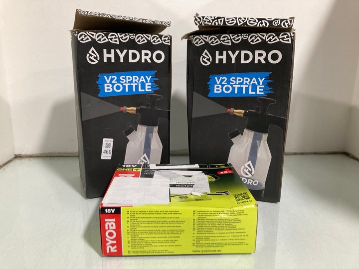 Lot 460  
            Marchington SR13 - Parcel Delivery Only 

                
2 X HYDRO V2 SPRAY BOTTLES TO INCLUDE RYOBI ONE+ 18V HIGH PRESSURE INFLATOR: LOCA...