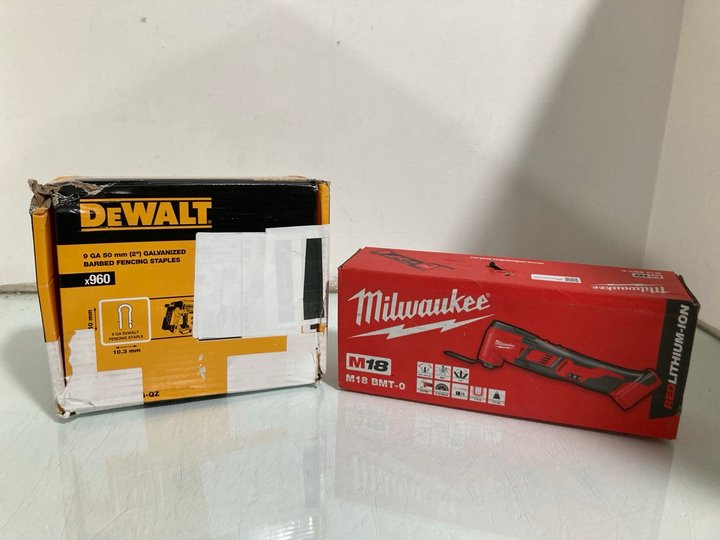 Lot 473  
            Marchington SR13 - Parcel Delivery Only 

                
DEWALT 9 GA 50MM GALVANIZED BARBED FENCING STAPLES TO INCLUDE MILWAUKEE M18 CORDL...