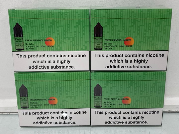 Lot 502  
            Marchington SR13 - Parcel Delivery Only 

                
4 X BOXES OF ELUX LEGENDS NIC SALTS IN FRESH MENTHOL MOJITO 10MG (18+ ID REQUIRED...
