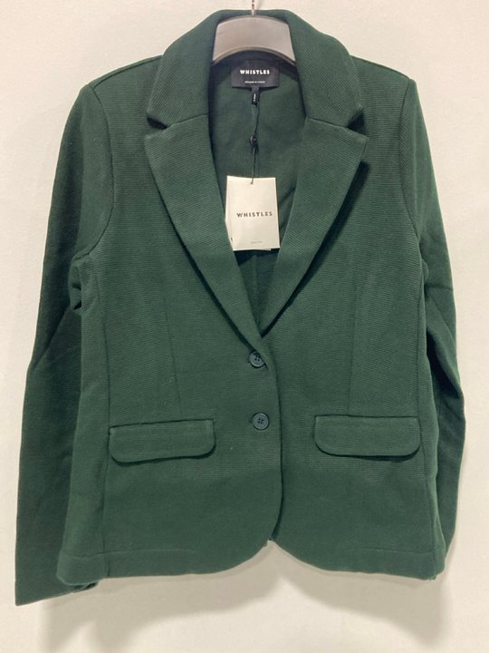 Lot 507  
            Marchington SR13 - Parcel Delivery Only 

                
WHISTLES SLIM JERSEY JACKET IN DEEP FOREST GREEN - UK SIZE: 8 - ORIGINAL RRP: £95...