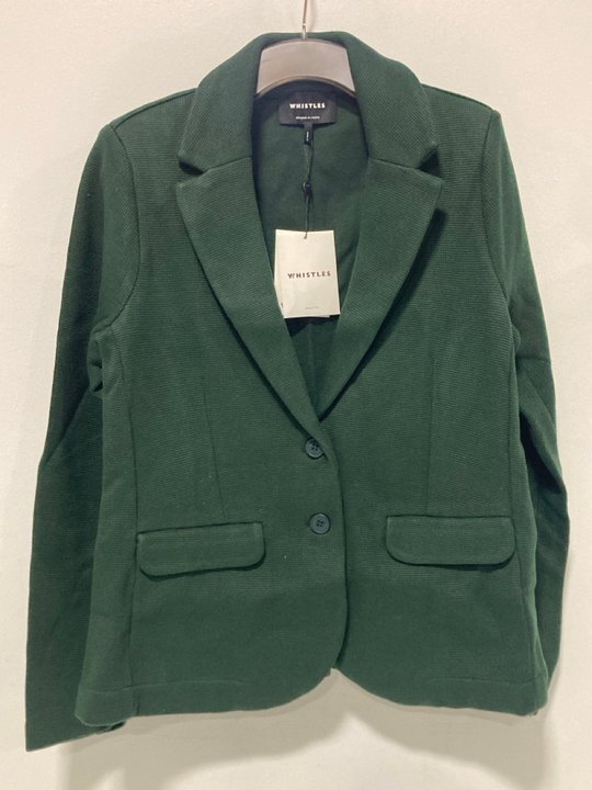 Lot 510  
            Marchington SR13 - Parcel Delivery Only 

                
WHISTLES SLIM JERSEY JACKET IN DEEP FOREST GREEN - UK SIZE: 16 - ORIGINAL RRP: £9...