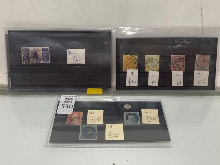 Lot 530  
            Marchington SR13 - Parcel Delivery Only 

                
THREE CARDS OF HIGHER VALUE VINTAGE COLLECTABLE STAMPS: LOCATION - H1