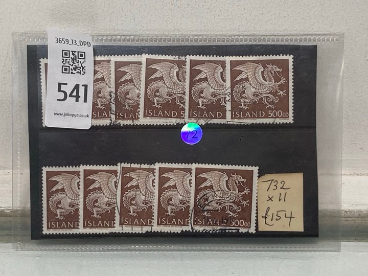 Lot 541  
            Marchington SR13 - Parcel Delivery Only 

                
A CARD OF HIGHER VALUE COLLECTABLE VINTAGE STAMPS: LOCATION - H1