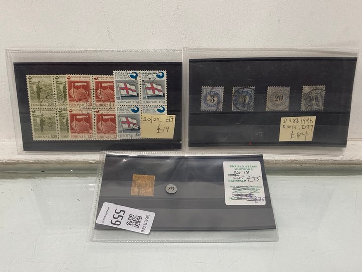 Lot 559  
            Marchington SR13 - Parcel Delivery Only 

                
THREE CARDS OF HIGHER VALUE VINTAGE COLLECTABLE STAMPS: LOCATION - H1