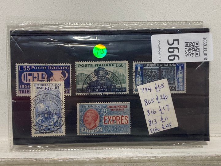 Lot 566  
            Marchington SR13 - Parcel Delivery Only 

                
A CARD OF HIGHER VALUE COLLECTABLE VINTAGE STAMPS: LOCATION - H1