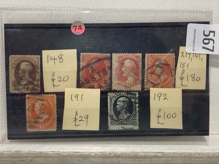 Lot 567  
            Marchington SR13 - Parcel Delivery Only 

                
A CARD OF HIGHER VALUE COLLECTABLE VINTAGE STAMPS: LOCATION - H1