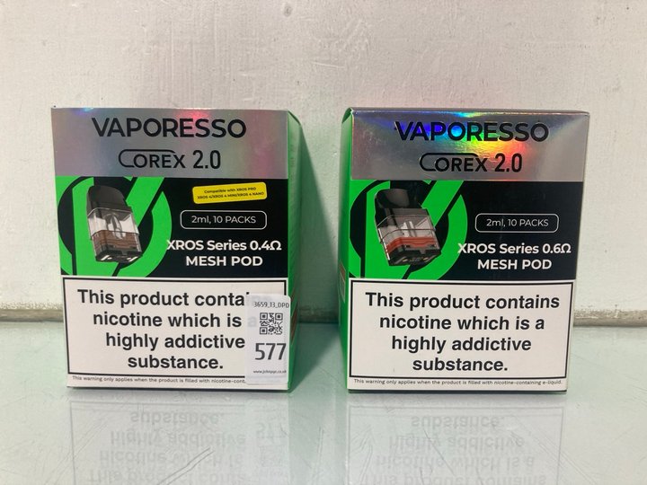 Lot 577  
            Marchington SR13 - Parcel Delivery Only 

                
2 X VAPORESSO COREX 2.0 2ML 10 PACKS XROS SERIES 0.6/0.4 MESH POD (18+ ID REQUIRE...