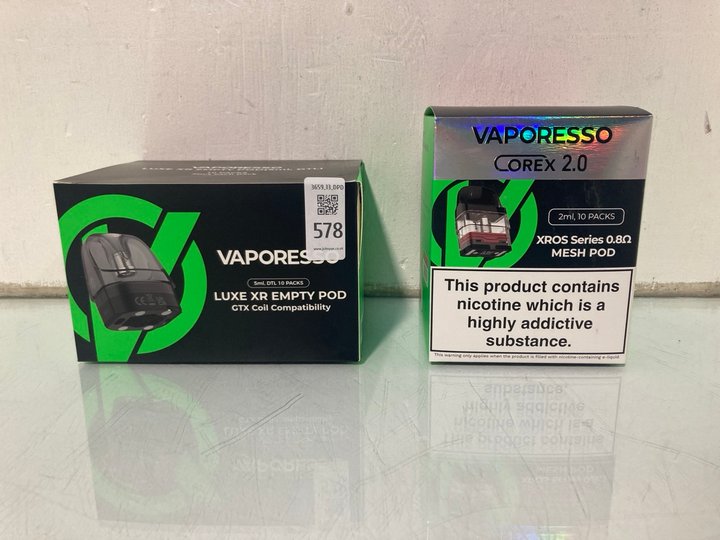Lot 578  
            Marchington SR13 - Parcel Delivery Only 

                
VAPORESSO COREX 2.0 2ML 10 PACKS XROS SERIES 0.8 MESH POD TO INCLUDE VAPORESSO 5M...