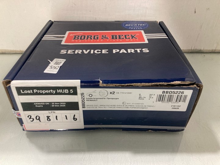 Lot 592  
            Marchington SR13 - Parcel Delivery Only 

                
BORG & BECK RENAULT BRAKE DISC: LOCATION - G1