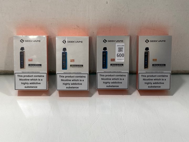Lot 600  
            Marchington SR13 - Parcel Delivery Only 

                
4 X GEEK VAPE WENAX Q ULTRA 1300MAH 2ML COASTAL BLUE VAPE (18+ ID REQUIRED): LOCA...