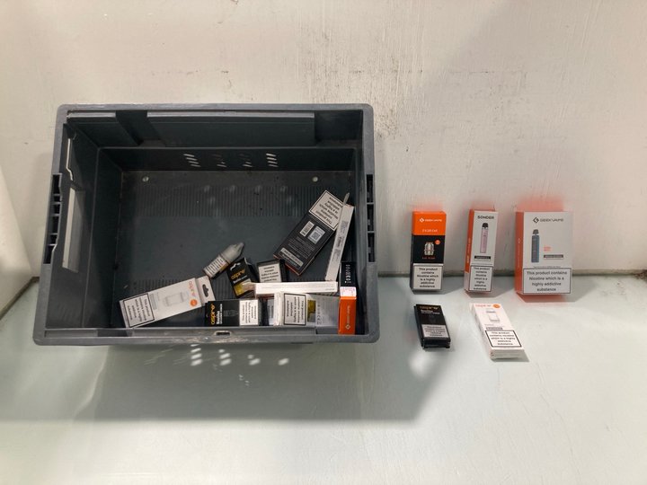 Lot 601  
            Marchington SR13 - Parcel Delivery Only 

                
QTY OF ASSORTED VAPE ITEMS TO INCLUDE GEEK VAPE WENAX Q ULTRA 1300AH 2ML COASTAL ...