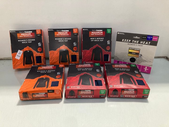 Lot 666  
            Marchington SR13 - Parcel Delivery Only 

                
QTY OF ASSORTED MOUNTAIN WAREHOUSE THERMAL ITEMS TO INCLUDE TECHTHERM MEDIUM HEAT...