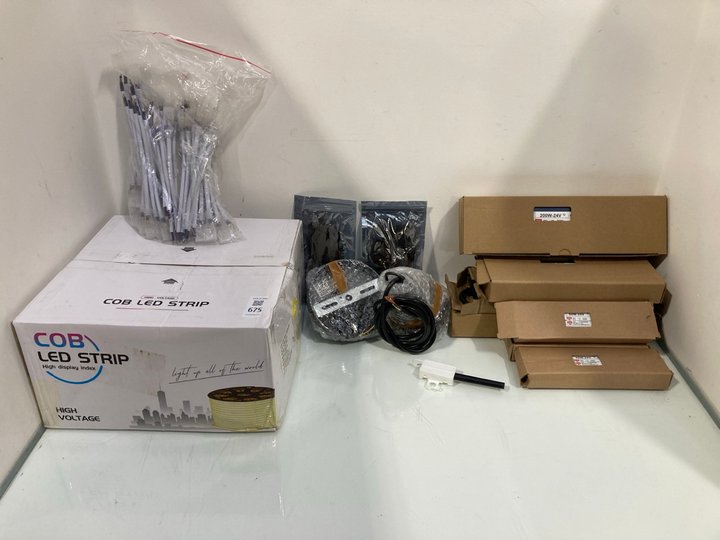 Lot 675  
            Marchington SR13 - Parcel Delivery Only 

                
QTY OF ASSORTED ITEMS TO INCLUDE BOX OF LED STRIP LIGHTS: LOCATION - G6