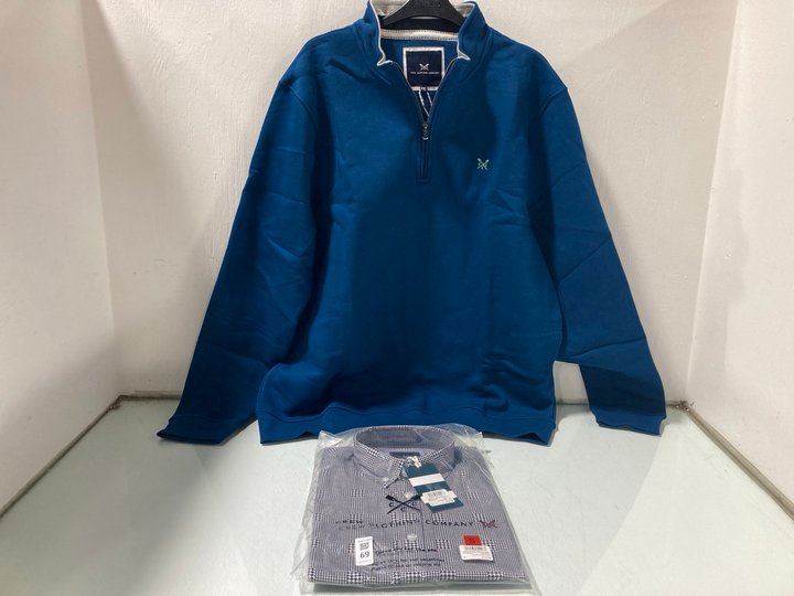 Lot 69  
            Marchington SR13 - Parcel Delivery Only 

                
CREW CLOTHING COMPANY PRINCE OF WALES POPLIN SHIRT IN WHITE/NAVY - UK SIZE: SMALL...