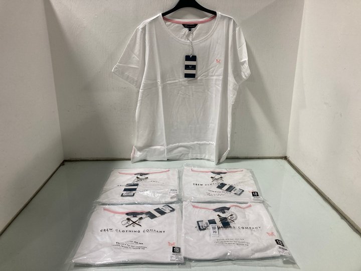 Lot 70  
            Marchington SR13 - Parcel Delivery Only 

                
5 X CREW CLOTHING COMPANY SHORT SLEEVE TEE IN WHITE - UK SIZE: 18 - ORIGINAL COMB...