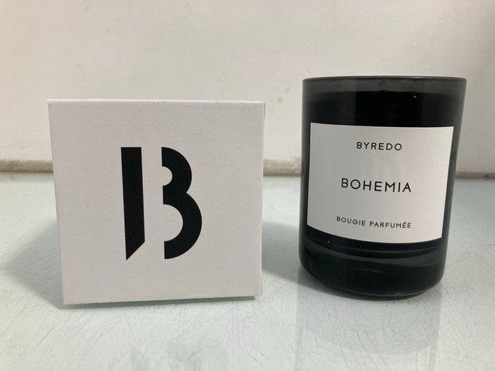 Lot 718  
            Marchington SR13 - Parcel Delivery Only 

                
BYREDO BOHEMIA BOUGIE PARFUMEE FRAGRANCED CANDLE: LOCATION - G9