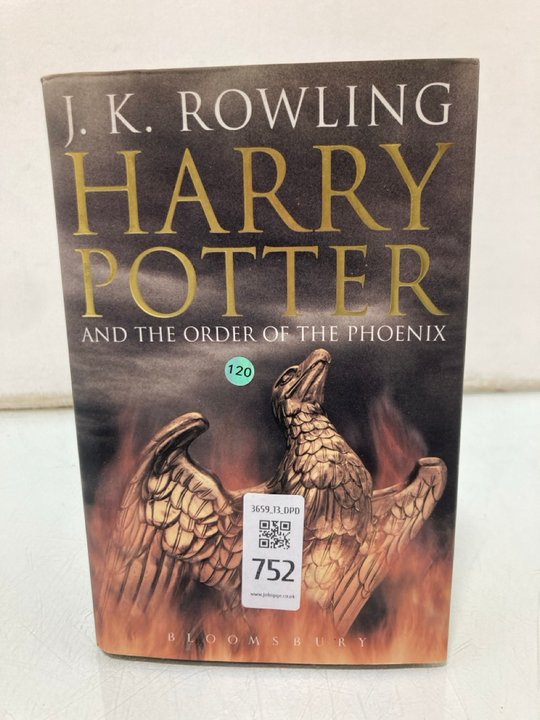 Lot 752  
            Marchington SR13 - Parcel Delivery Only 

                
A J.K. ROWLING FIRST EDITION HARDBACK BOOK WITH DUSTWRAPPER, "HARRY POTTER AND TH...
