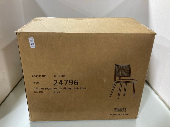 Lot 88  
            Marchington SR13 - Parcel Delivery Only 

                
2 X BOUCLE DINING CHAIRS IN BLACK: LOCATION - WH2