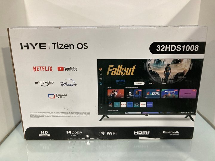 Lot 908  
            Marchington SR13 - Parcel Delivery Only 

                
HYE TIZEN OS FULL HD 32 INCH TELEVISION - MODEL: 32HDS1008 (SEALED) - ORIGINAL RR...