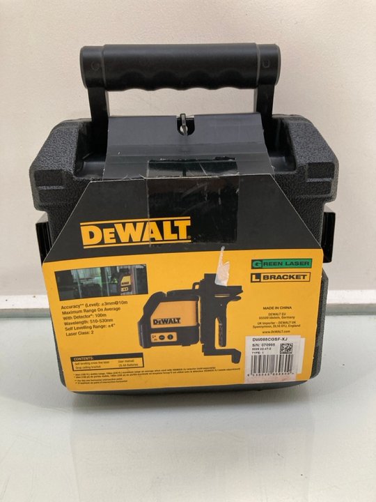 Lot 943  
            Marchington SR13 - Parcel Delivery Only 

                
DEWALT DW088CG F-XJ ACCURACY CROSS LINE GREEN LASER - ORIGINAL RRP £149.99: LOCAT...