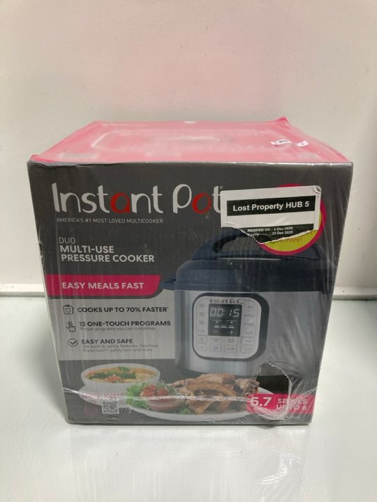 Lot 980  
            Marchington SR13 - Parcel Delivery Only 

                
INSTANT POT DUO MULTI USE PRESSURE COOKER: LOCATION - F16