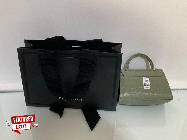 Lot 1001  
            Marchington SR10 - Parcel Delivery Only 

                
DEMELLIER LONDON MONTREAL N44 NANO KHAKI CROC EFFECT COWHIDE LEATHER BAG ORIGINAL...