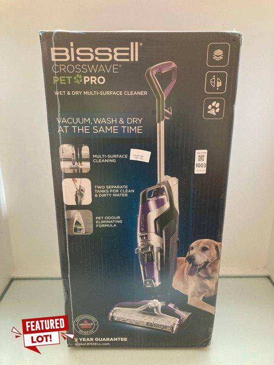 Lot 1003  
            Marchington SR10 - Parcel Delivery Only 

                
BISSELL CROSSWAVE PET PRO WET & DRY MULTI SURFACE CLEANER ORIGINAL RRP: £309: LOC...