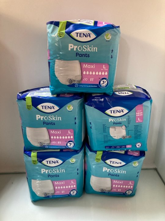Lot 1023  
            Marchington SR10 - Parcel Delivery Only 

                
5 X PACKS OF TENA PROSKIN NAPPY PANTS MAXI SIZE: L: LOCATION - DR8