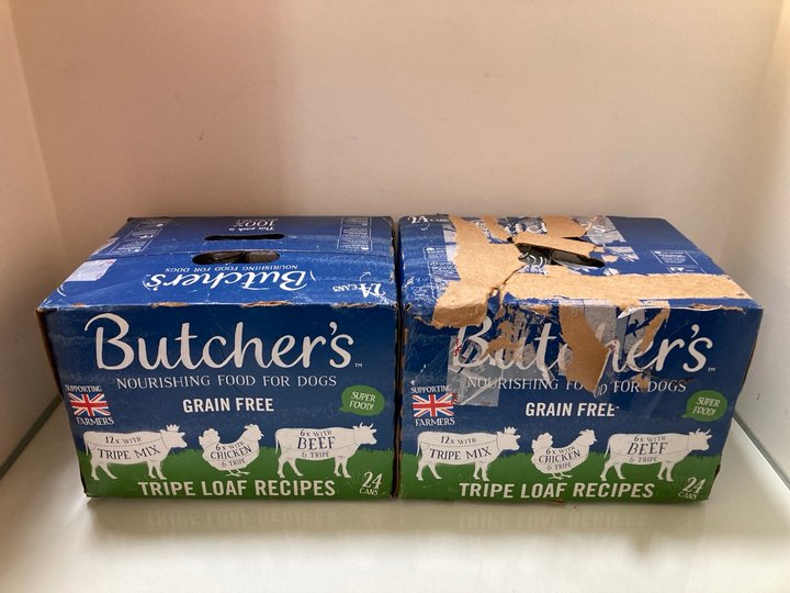 Lot 1024  
            Marchington SR10 - Parcel Delivery Only 

                
2 X PACKS OF 24 BUTCHERS TRIPE LOAF RECIPES DOG FOOD BBE: 02/28: LOCATION - DR8