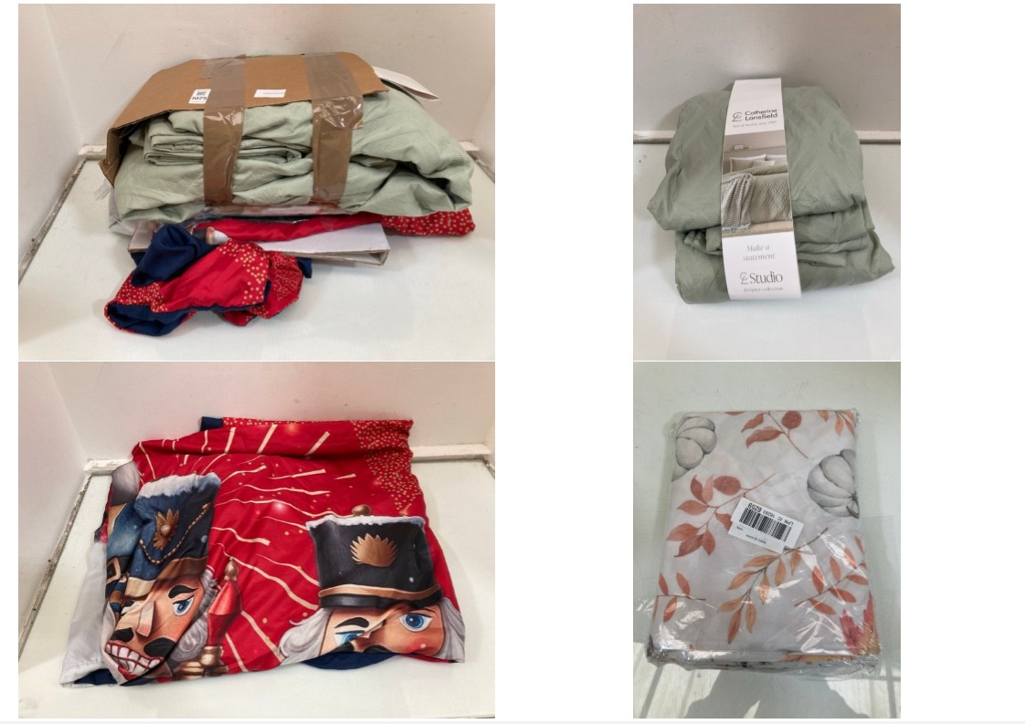 Lot 1079  
            Marchington SR10 - Parcel Delivery Only 

                
QTY OF ASSORTED ITEMS TO INCLUDE CATHERINE LANSFIELD JACOB GEO SAGE DUVET SET SUP...