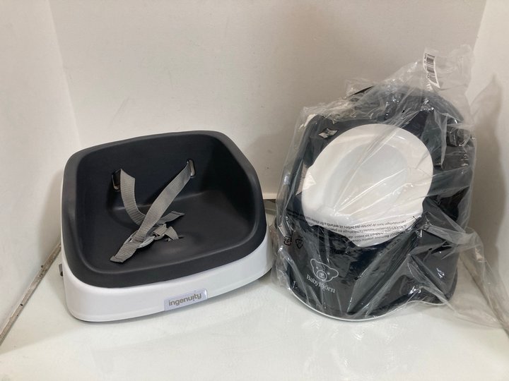 Lot 1084  
            Marchington SR10 - Parcel Delivery Only 

                
BABYBJORN TRAINING POTTY IN BLACK TO INCLUDE INGENUITY DINING CHAIR BOOSTER SEAT:...
