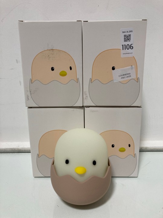 Lot 1106  
            Marchington SR10 - Parcel Delivery Only 

                
4 X EGGSHELL EMOTION LAMP/NIGHT LIGHTS: LOCATION - DR11