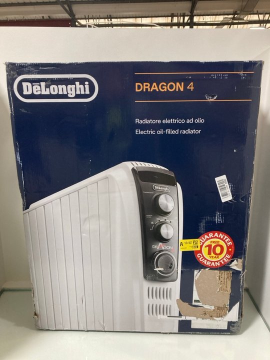Lot 1161  
            Marchington SR10 - Parcel Delivery Only 

                
DELONGHI DRAGON 4 ELECTRIC OIL FILLED RADIATOR ORIGINAL RRP: £175: LOCATION - DR14